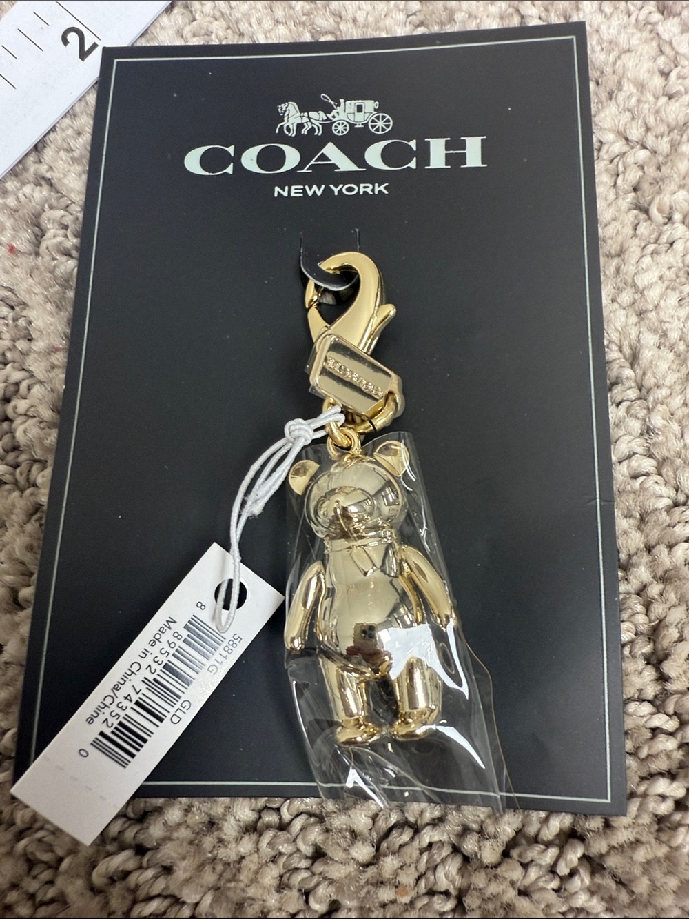 Coach Gold Teddy Bear Bag Charm Keyring